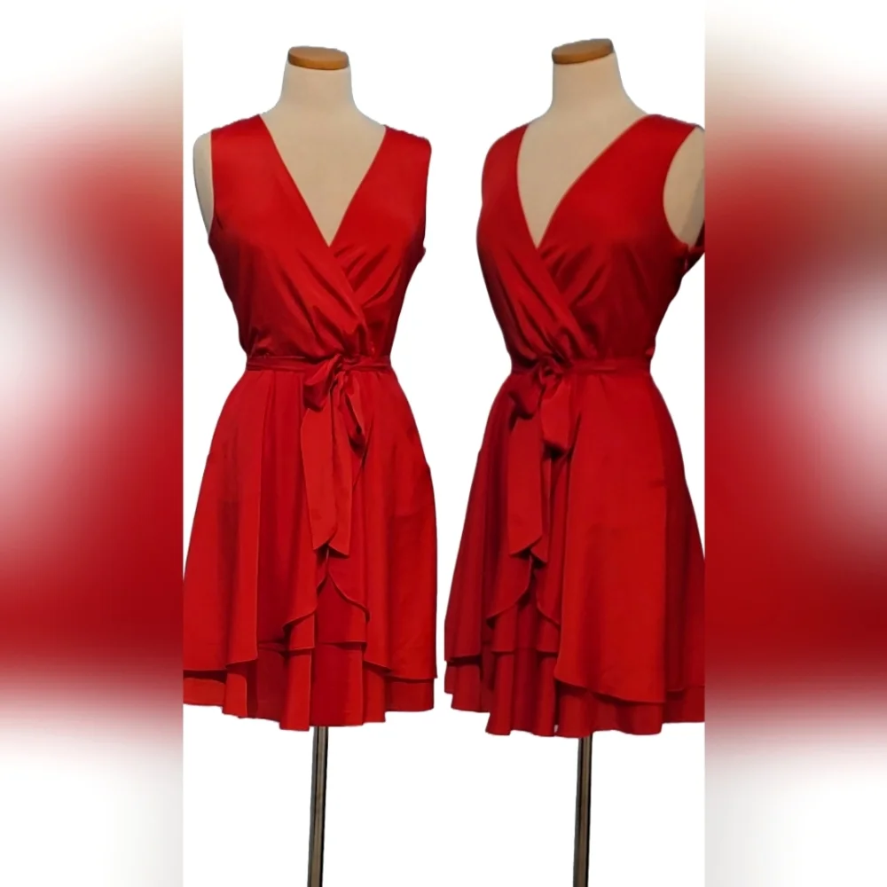 Banana Republic Satin Wrap  Tiered Ruffle Pockets Belted Zip Dress